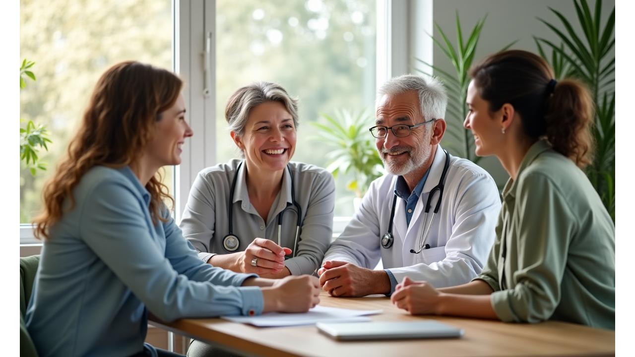 Diverse panel of expert healthcare professionals smiling and looking knowledgeable.